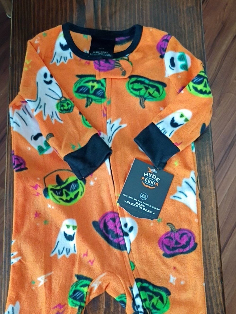 Hyde & Seek Orange Halloween Kids Pumpkin & Ghost Fleece Sleep Romper